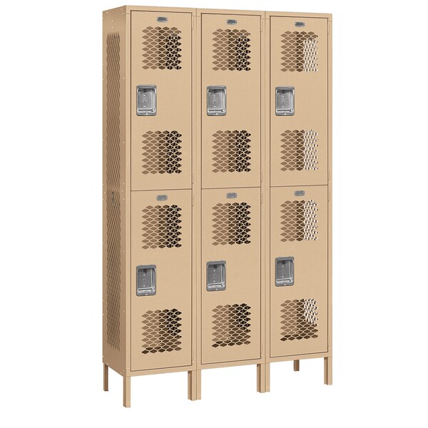 Wardrobe Locker, 45" W, 15" D, 78" H, (3) Wide, (6) Openings, Tan